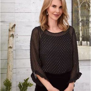 LAURA (Petites):  Ruffle Detail Embellished Blouse - black